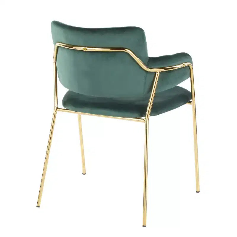 Juego de 2 sillas contemporáneas Napoli, doradas/terciopelo verde esmeralda - LumiSource: cromado, patas metálicas, protectores de suelo