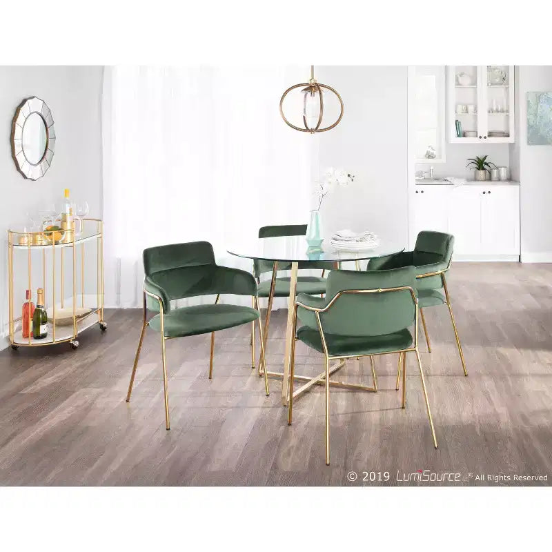Juego de 2 sillas contemporáneas Napoli, doradas/terciopelo verde esmeralda - LumiSource: cromado, patas metálicas, protectores de suelo