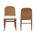 bali & pari 2pc Nadim Natural Seagrass and Acacia Wood Dining Chair Set White/Natural Brown/Natural Seagrass