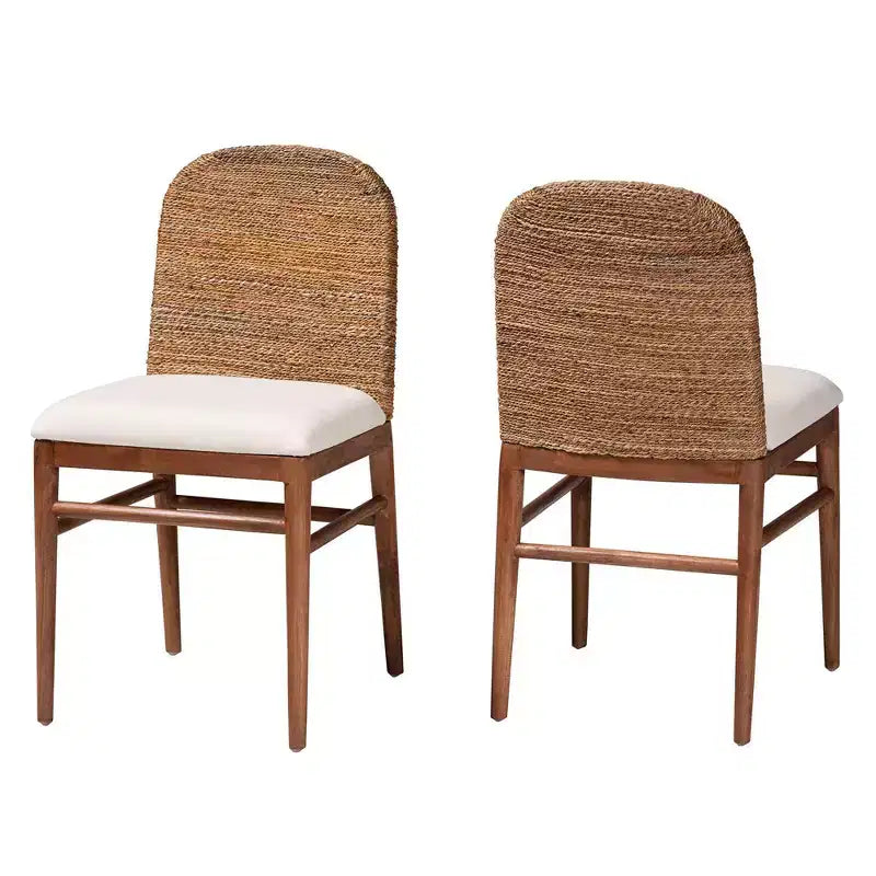 bali & pari Juego de 2 sillas de comedor Nadim de madera de acacia y hierba marina natural, blanco/marrón natural/hierba marina natural