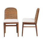 bali & pari Juego de 2 sillas de comedor Nadim de madera de acacia y hierba marina natural, blanco/marrón natural/hierba marina natural