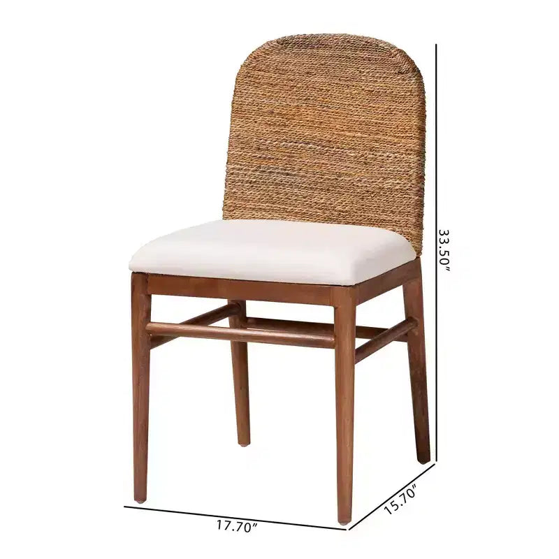bali & pari Juego de 2 sillas de comedor Nadim de madera de acacia y hierba marina natural, blanco/marrón natural/hierba marina natural