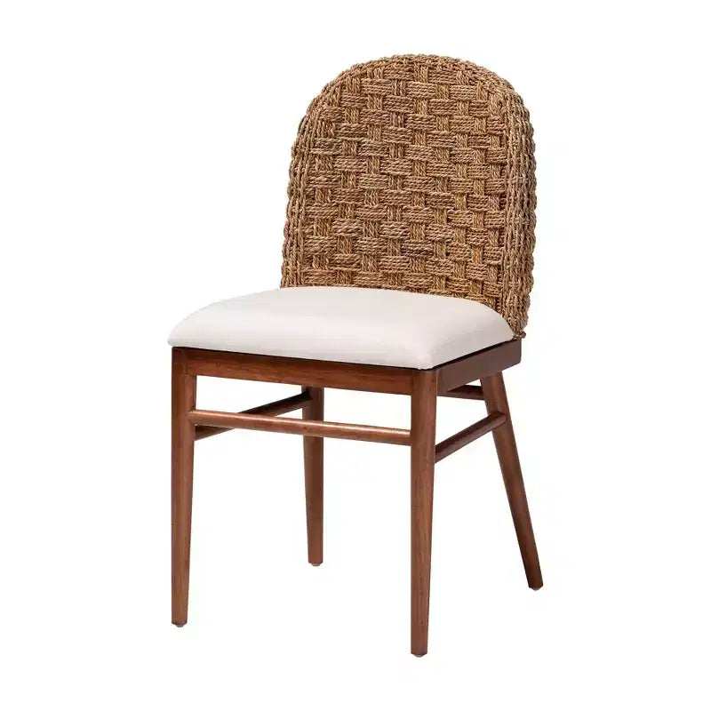 bali & pari Silla de Comedor de Madera de Acacia y Hierba Marina Denver Blanca/Nogal Marrón: Estilo Bohemio, Acolchada con Espuma