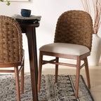 bali & pari Silla de Comedor de Madera de Acacia y Hierba Marina Denver Blanca/Nogal Marrón: Estilo Bohemio, Acolchada con Espuma