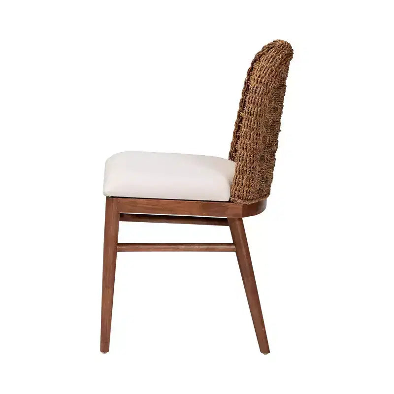 bali & pari Silla de Comedor de Madera de Acacia y Hierba Marina Denver Blanca/Nogal Marrón: Estilo Bohemio, Acolchada con Espuma
