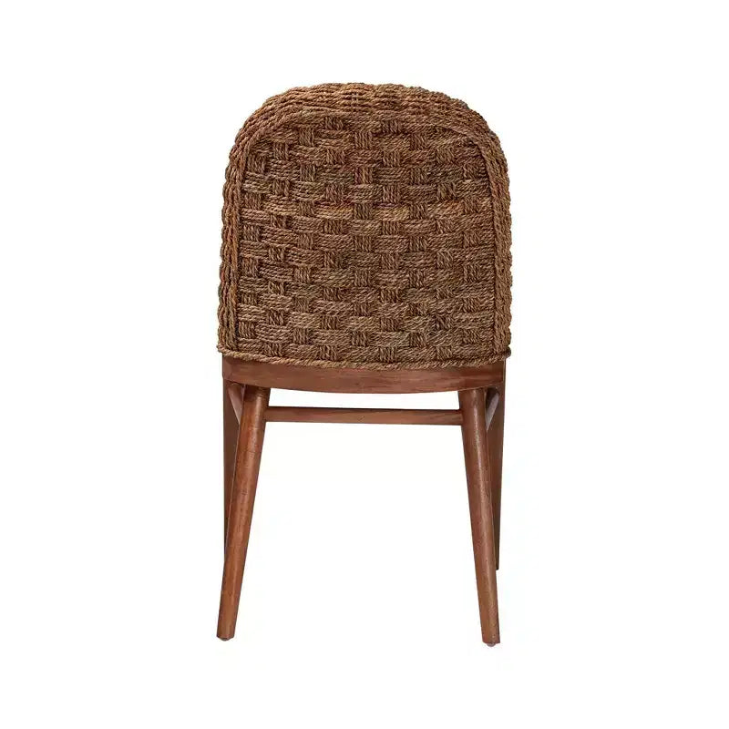 bali & pari Silla de Comedor de Madera de Acacia y Hierba Marina Denver Blanca/Nogal Marrón: Estilo Bohemio, Acolchada con Espuma