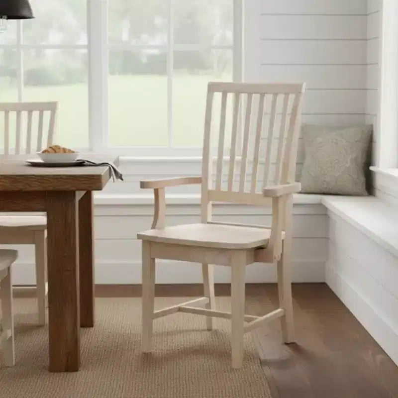 Silla Auxiliar Mission con Brazos sin Acabado - International Concepts: Madera Maciza, Respaldo de Listones, Muebles de Cocina