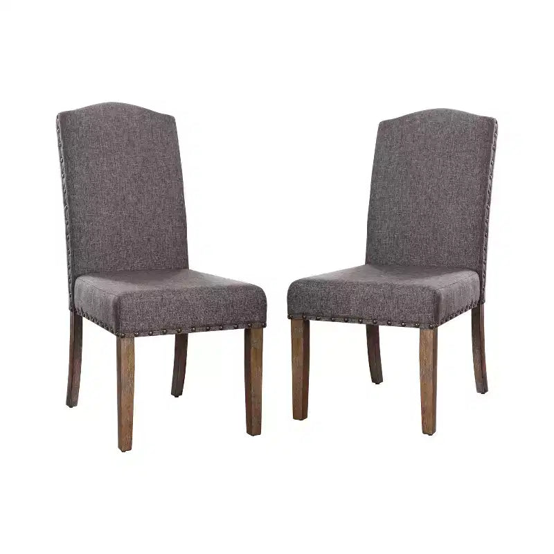 Juego de 2 sillas de comedor de madera acolchadas Silva, gris - HOMES: Inside + Out: Ribete de tachuelas, tapicería de poliéster