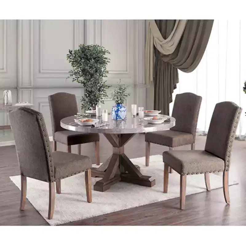 Juego de 2 sillas de comedor de madera acolchadas Silva, gris - HOMES: Inside + Out: Ribete de tachuelas, tapicería de poliéster