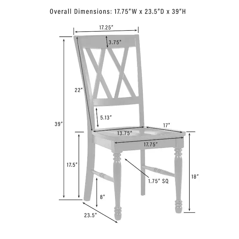 Crosley Shelby Juego de 2 sillas de comedor turquesa envejecido: estructura de madera de caucho, diseño sin brazos, capacidad de 113 kg