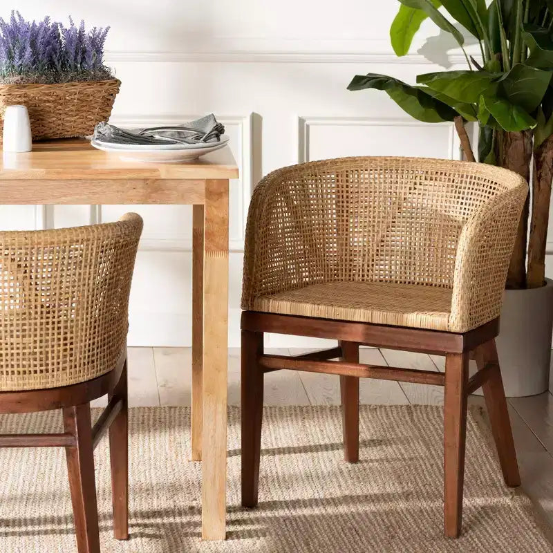 Silla de comedor bali y pari Papúa: estructura de acacia, ratán trenzado, diseño bohemio, requiere montaje