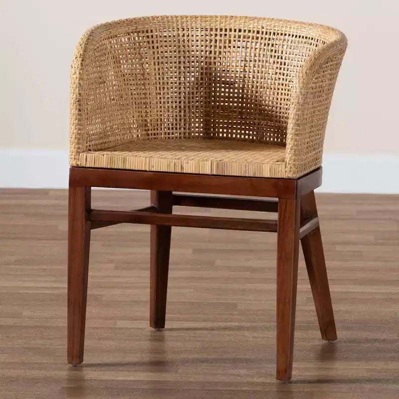 Silla de comedor bali y pari Papúa: estructura de acacia, ratán trenzado, diseño bohemio, requiere montaje