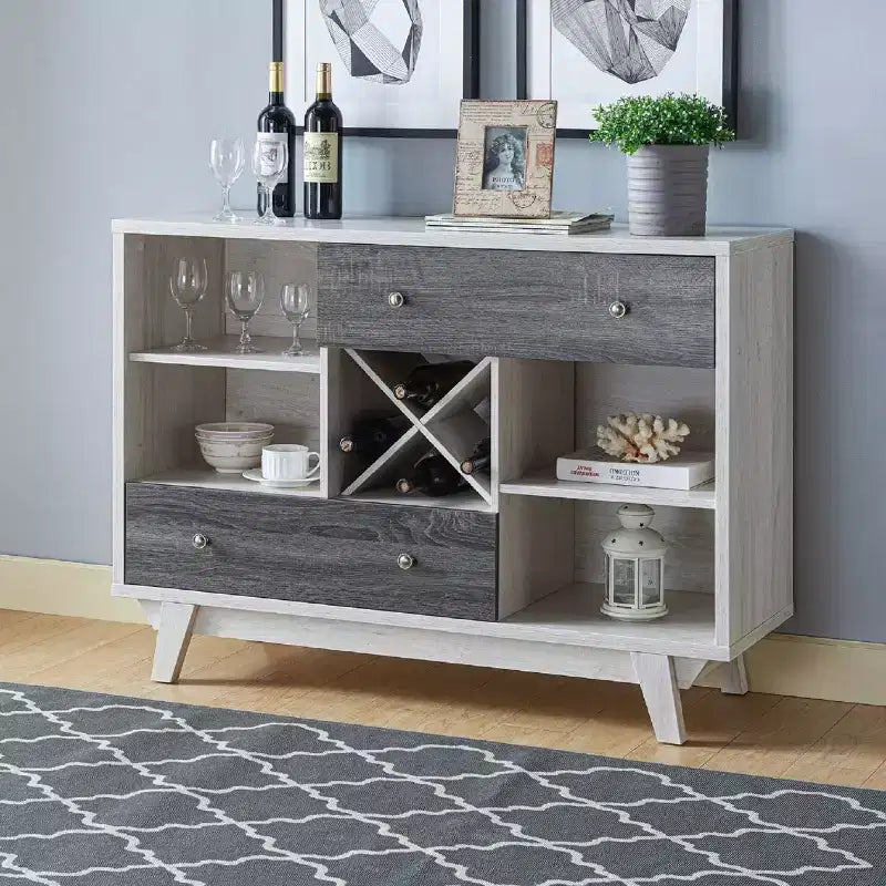 Brassex Jude Servidor de Buffet de Múltiples Niveles con Almacenamiento Roble Blanco/Gris