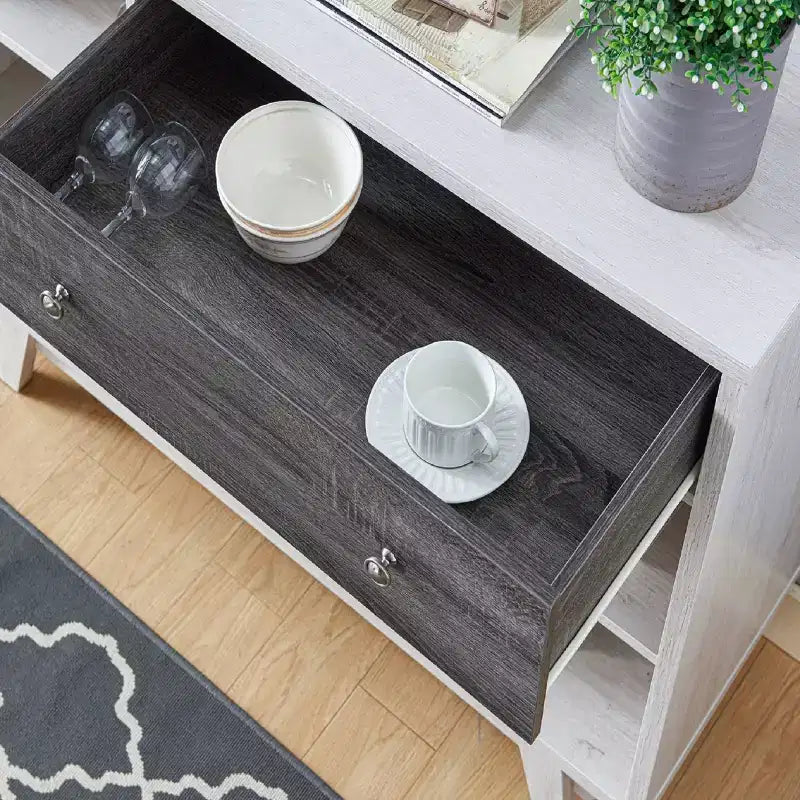 Brassex Jude Servidor de Buffet de Múltiples Niveles con Almacenamiento Roble Blanco/Gris