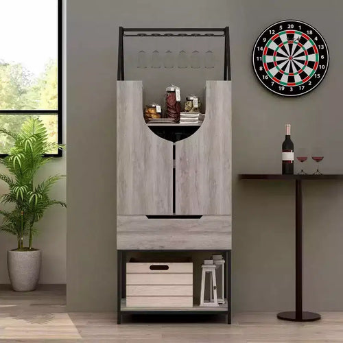 Mueble bar Meluse de almacenamiento múltiple, gris vintage, disponible 24/7 en Shop At Home