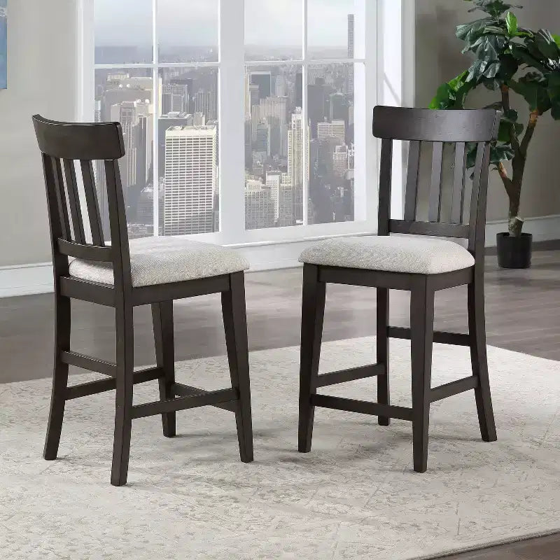Juego de comedor de altura de mostrador Napa de 9 piezas Cedro oscuro - Steve Silver Co.: Estilo rústico, Pedestal doble, Sillas tapizadas