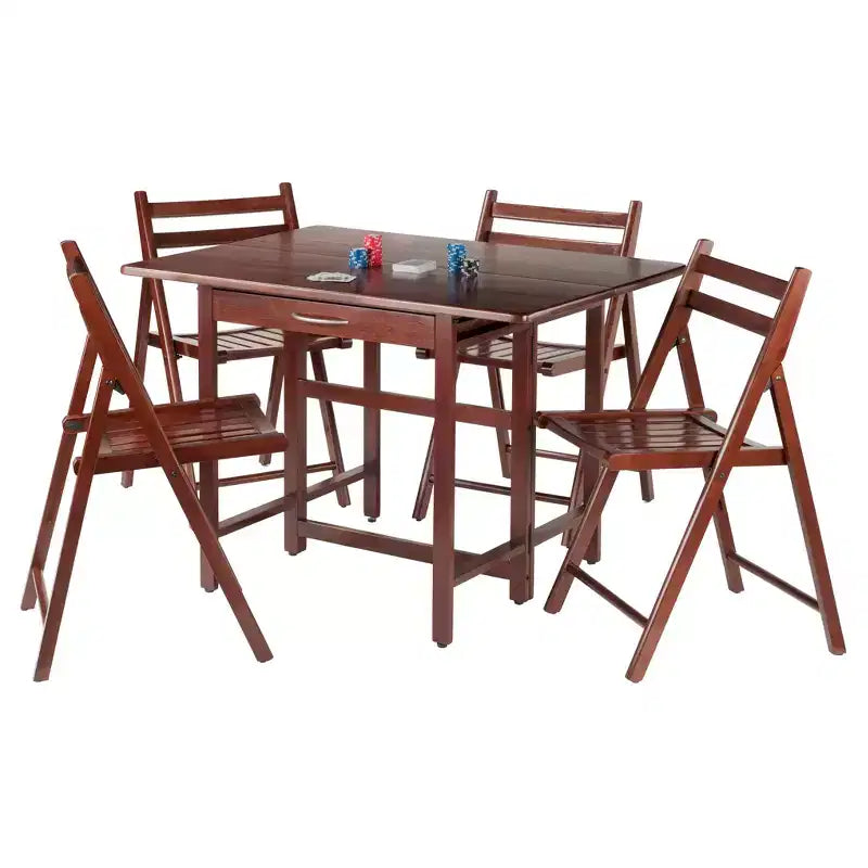 Juego de comedor Taylor de 5 piezas con mesa de ala caída y sillas plegables nogal - Winsome: Comedor tradicional de madera maciza, 4 asientos sin brazos, rectangular