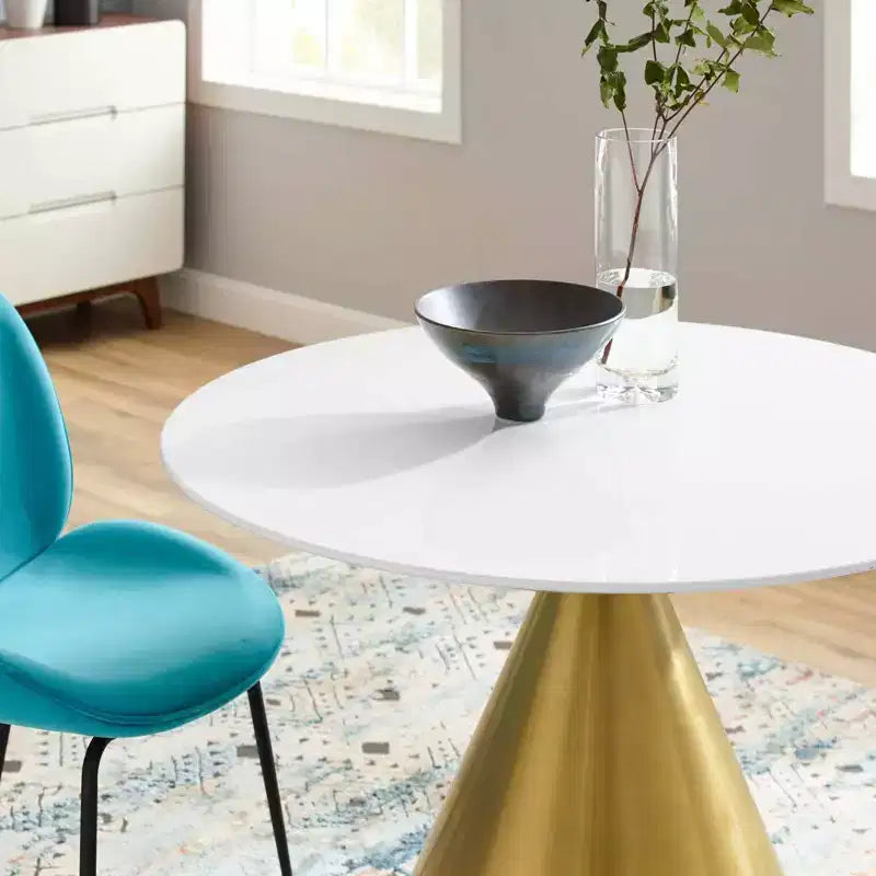 Mesa de comedor redonda de madera tupelo de 40" dorada y blanca - Modway