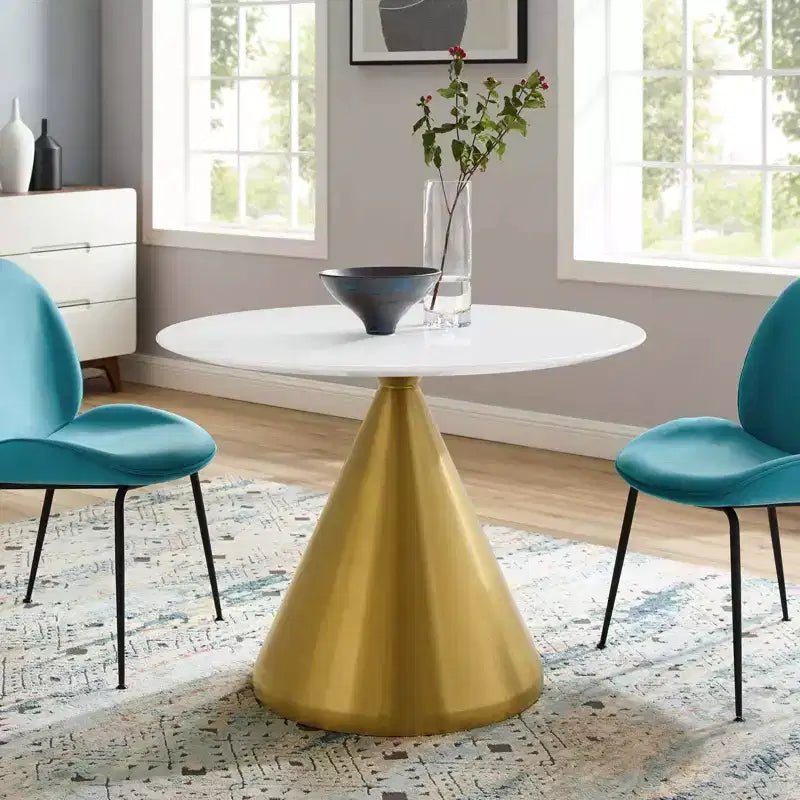 Mesa de comedor redonda de madera tupelo de 40" dorada y blanca - Modway