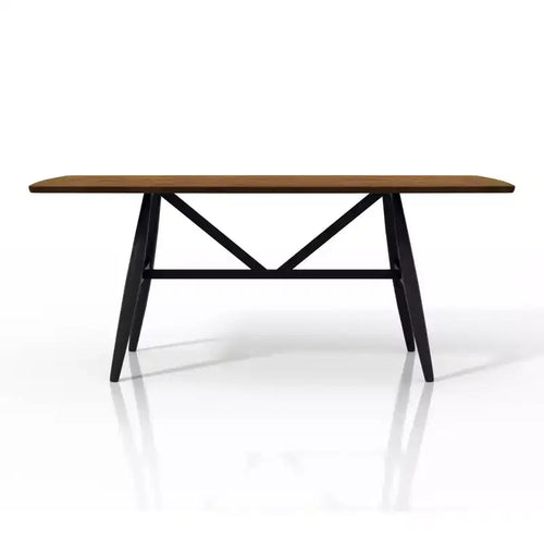 7pc Bernst Mid-Century Modern Dining Table Set Antique Oak/Black/Gray - miBasics: Rubberwood, Upholstered Chairs, Trestle Base