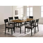 Juego de comedor moderno de mediados de siglo de 7 piezas Bernst en roble antiguo/negro/gris - miBasics: madera de caucho, sillas tapizadas, base de caballete
