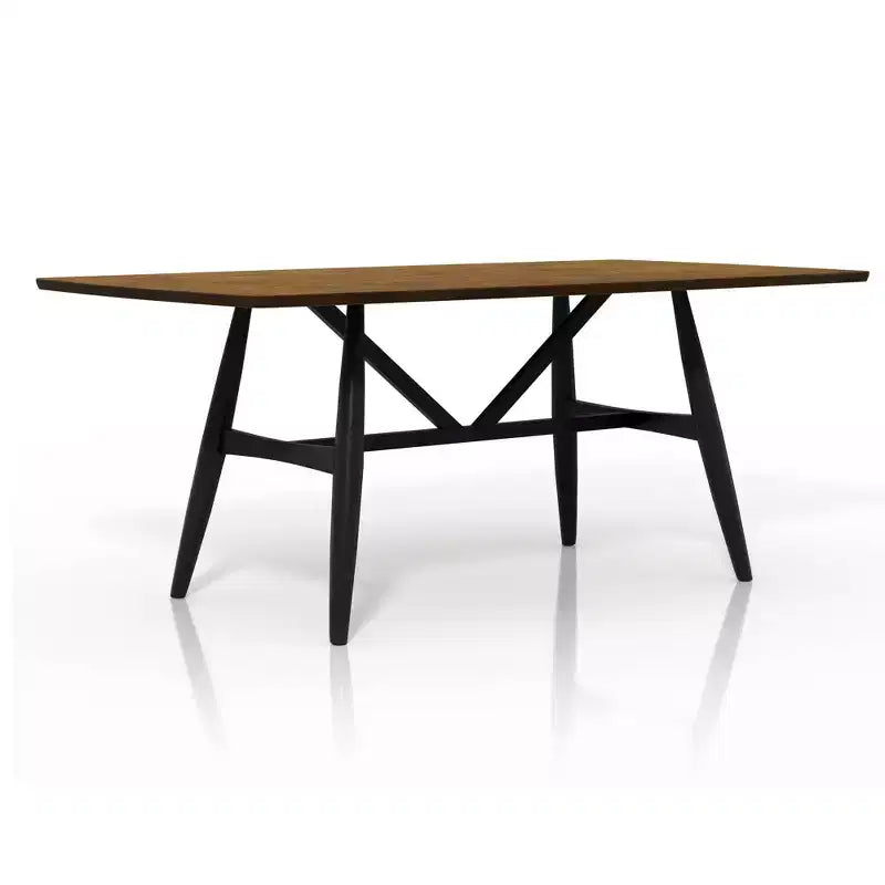 Juego de comedor moderno de mediados de siglo de 7 piezas Bernst en roble antiguo/negro/gris - miBasics: madera de caucho, sillas tapizadas, base de caballete