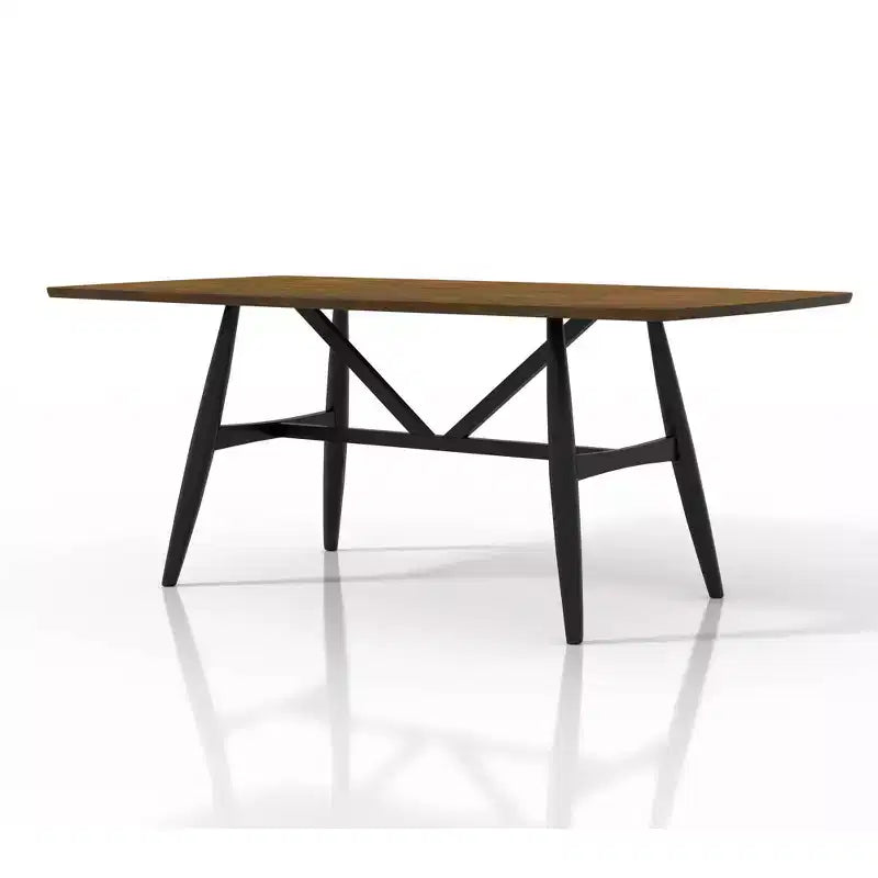 Juego de comedor moderno de mediados de siglo de 7 piezas Bernst en roble antiguo/negro/gris - miBasics: madera de caucho, sillas tapizadas, base de caballete