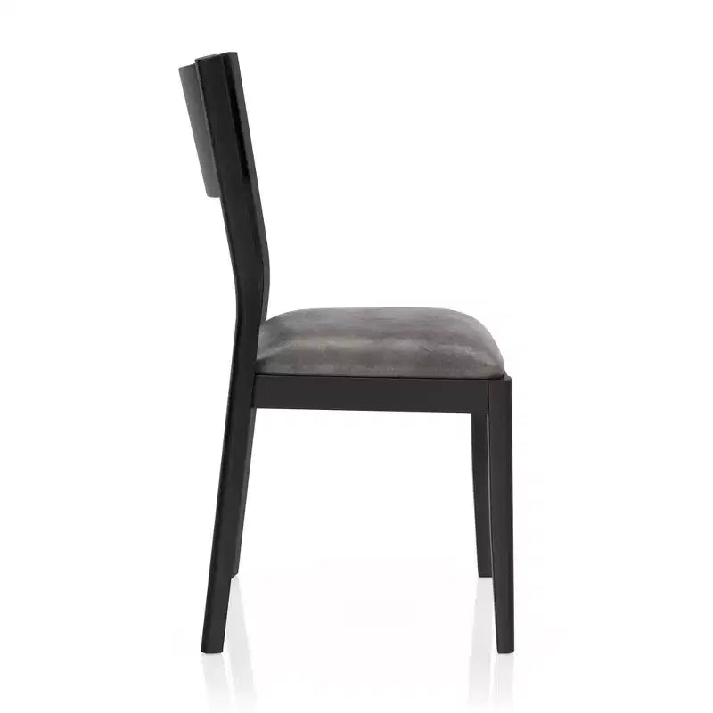 Juego de comedor moderno de mediados de siglo de 7 piezas Bernst en roble antiguo/negro/gris - miBasics: madera de caucho, sillas tapizadas, base de caballete