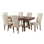Juego de comedor extensible de 7 piezas Dex y 6 sillas laterales tapizadas en nogal/crema - Picket House Furnishings: Acabado ahumado, patas acampanadas