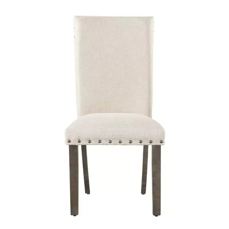 Juego de comedor extensible de 7 piezas Dex y 6 sillas laterales tapizadas en nogal/crema - Picket House Furnishings: Acabado ahumado, patas acampanadas