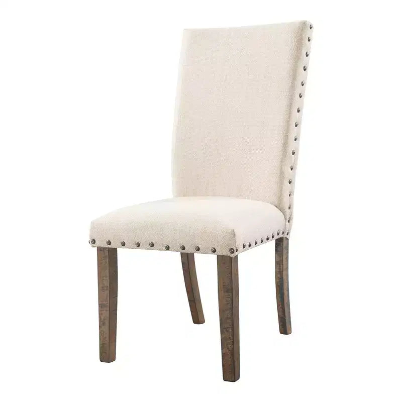 Juego de comedor extensible de 7 piezas Dex y 6 sillas laterales tapizadas en nogal/crema - Picket House Furnishings: Acabado ahumado, patas acampanadas