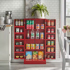 Buylateral Alacena auxiliar roja: Estilo de transición, Fabricación en MDF, 3 estantes ajustables, 10 compartimentos en la puerta