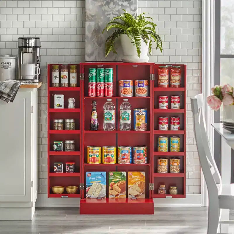 Buylateral Alacena auxiliar roja: Estilo de transición, Fabricación en MDF, 3 estantes ajustables, 10 compartimentos en la puerta