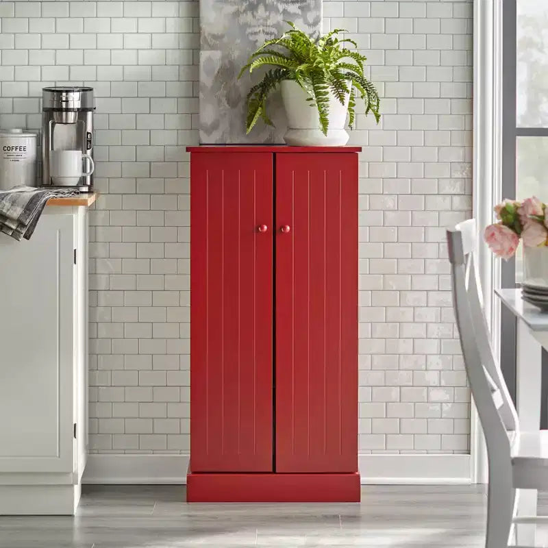 Buylateral Alacena auxiliar roja: Estilo de transición, Fabricación en MDF, 3 estantes ajustables, 10 compartimentos en la puerta