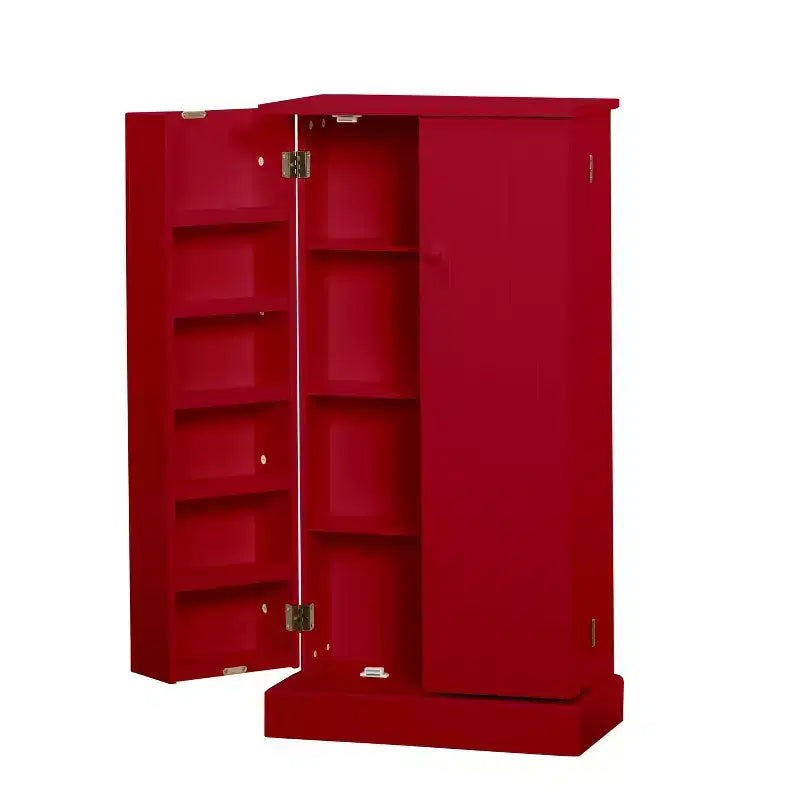 Buylateral Alacena auxiliar roja: Estilo de transición, Fabricación en MDF, 3 estantes ajustables, 10 compartimentos en la puerta