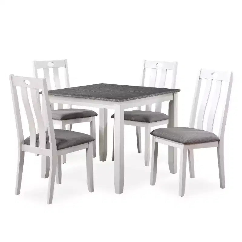 HOMES: Inside + Out 5pc Seawhisper Transitional Dining Table Set White/Gray: Solid Wood, Upholstered Chairs, Cottage Style