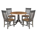 5pc 42" Round Dual Drop Leaf Dining Table with 4 Slat Back Chairs Hickory/Washed Coal - International Concepts: Rubberwood, Pedestal Base