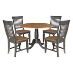 5pc 42" Round Dual Drop Leaf Dining Table with 4 Slat Back Chairs Hickory/Washed Coal - International Concepts: Rubberwood, Pedestal Base