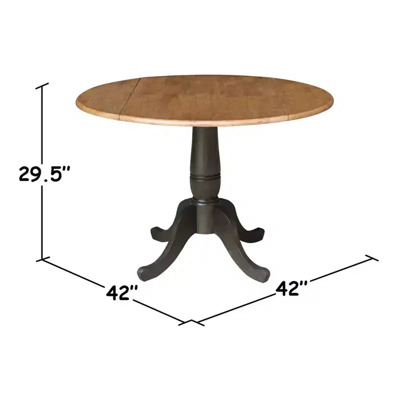 Mesa de comedor redonda de 42" con doble hoja abatible y 4 sillas con respaldo de listones nogal americano/carbón lavado - International Concepts: Madera de caucho, Base de pedestal