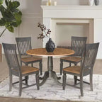 Mesa de comedor redonda de 42" con doble hoja abatible y 4 sillas con respaldo de listones nogal americano/carbón lavado - International Concepts: Madera de caucho, Base de pedestal