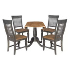 Mesa de comedor redonda de 42" con doble hoja abatible y 4 sillas con respaldo de listones nogal americano/carbón lavado - International Concepts: Madera de caucho, Base de pedestal