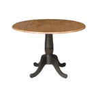 Mesa de comedor redonda de 42" con doble hoja abatible y 4 sillas con respaldo de listones nogal americano/carbón lavado - International Concepts: Madera de caucho, Base de pedestal