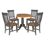 Mesa de comedor redonda de 42" con doble hoja abatible y 4 sillas con respaldo de listones nogal americano/carbón lavado - International Concepts: Madera de caucho, Base de pedestal
