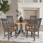 Mesa de comedor redonda de 42" con doble hoja abatible y 4 sillas con respaldo de listones nogal americano/carbón lavado - International Concepts: Madera de caucho, Base de pedestal