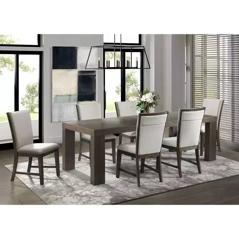 Juego de comedor Jasper extensible de 7 piezas y seis sillas laterales tapizadas nogal tostado - Picket House Furnishings