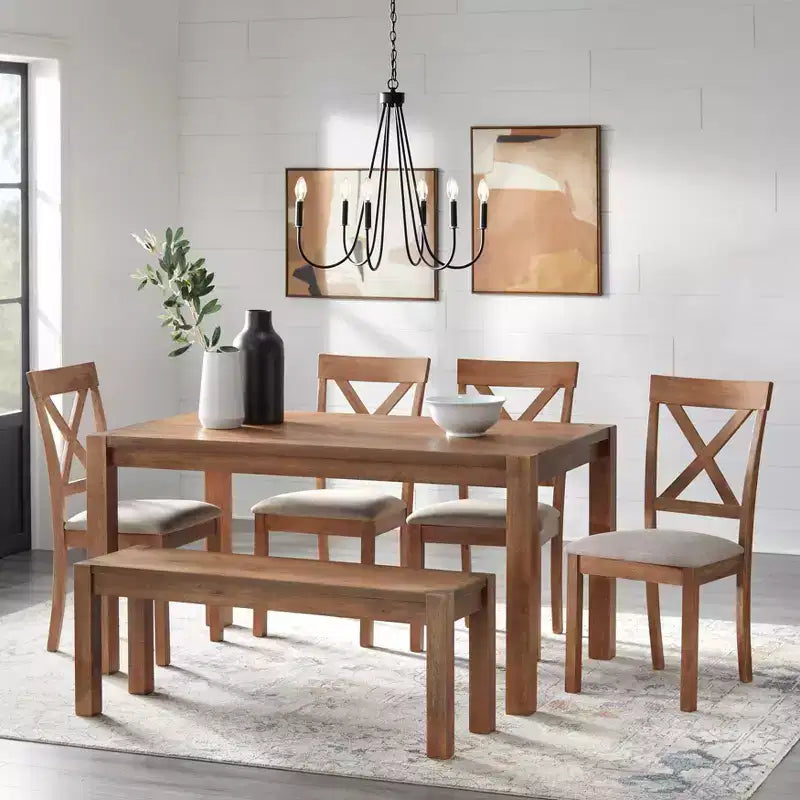 Mesa de comedor rectangular Buylateral Verdon estilo rústico moderno color madera flotante