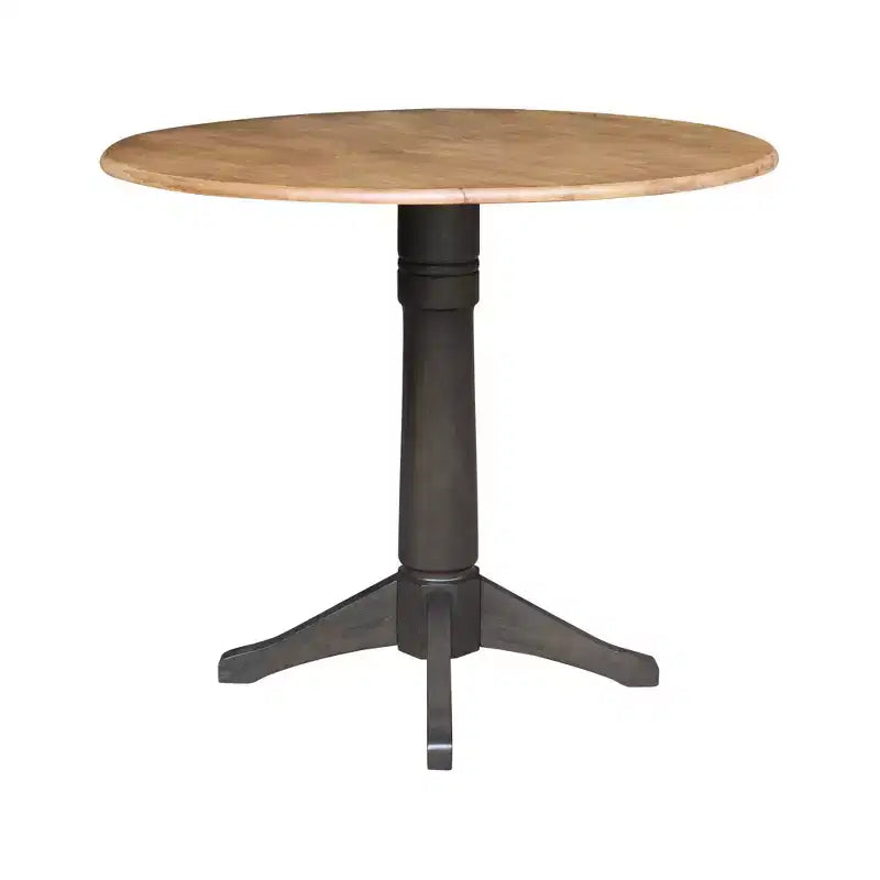 Mesa de comedor de pedestal de altura de mostrador Alexandra redonda de 42" con doble hoja abatible, nogal americano/carbón lavado - International Concepts