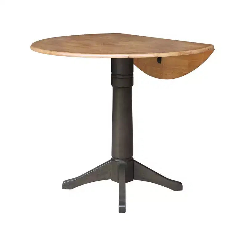 Mesa de comedor de pedestal de altura de mostrador Alexandra redonda de 42" con doble hoja abatible, nogal americano/carbón lavado - International Concepts