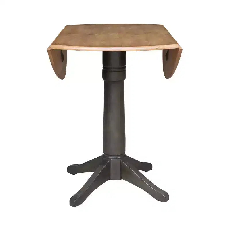 Mesa de comedor de pedestal de altura de mostrador Alexandra redonda de 42" con doble hoja abatible, nogal americano/carbón lavado - International Concepts