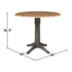 Mesa de comedor de pedestal de altura de mostrador Alexandra redonda de 42" con doble hoja abatible, nogal americano/carbón lavado - International Concepts